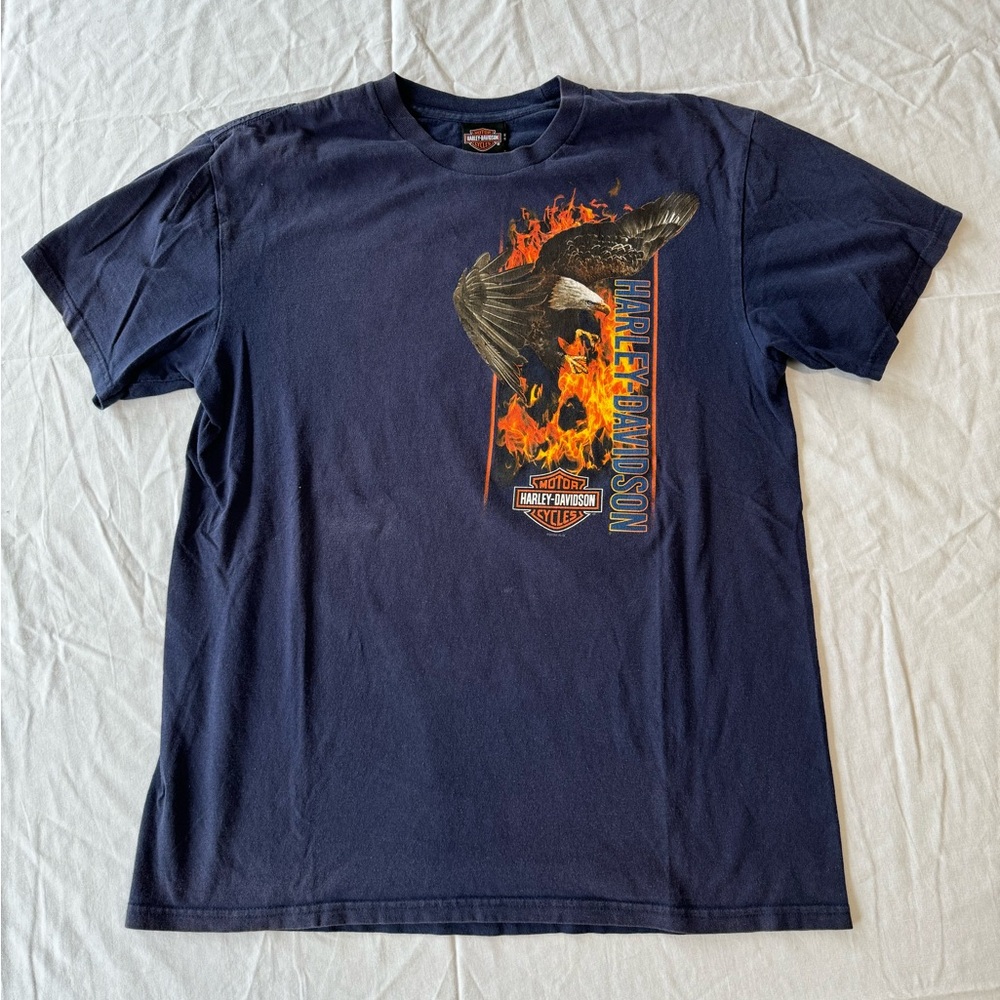 Vintage Harley Davidson Tee South Carolina Navy Flames Size L